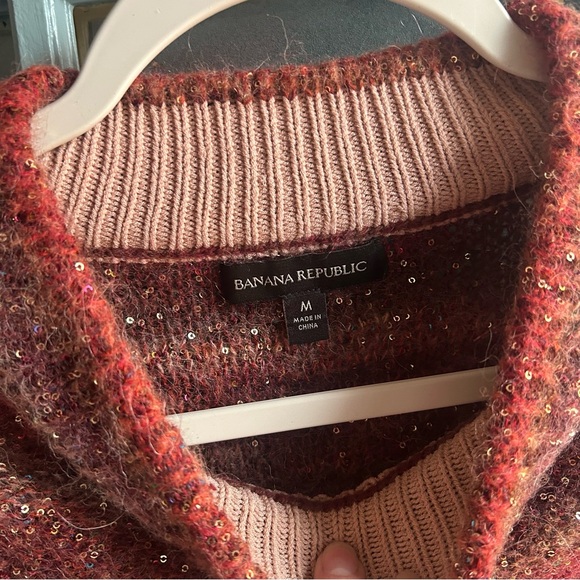Alpaca Wool Sequin Knit Sweater Ombré Striped Banana Republic Cropped Sweater M - Picture 7 of 10